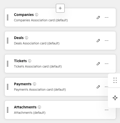Sidebar cards list with the plus button