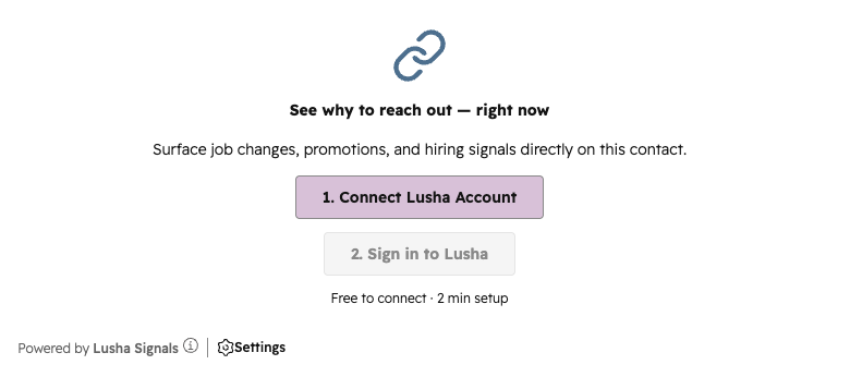 Connect Lusha Account button on the Lusha Signals card