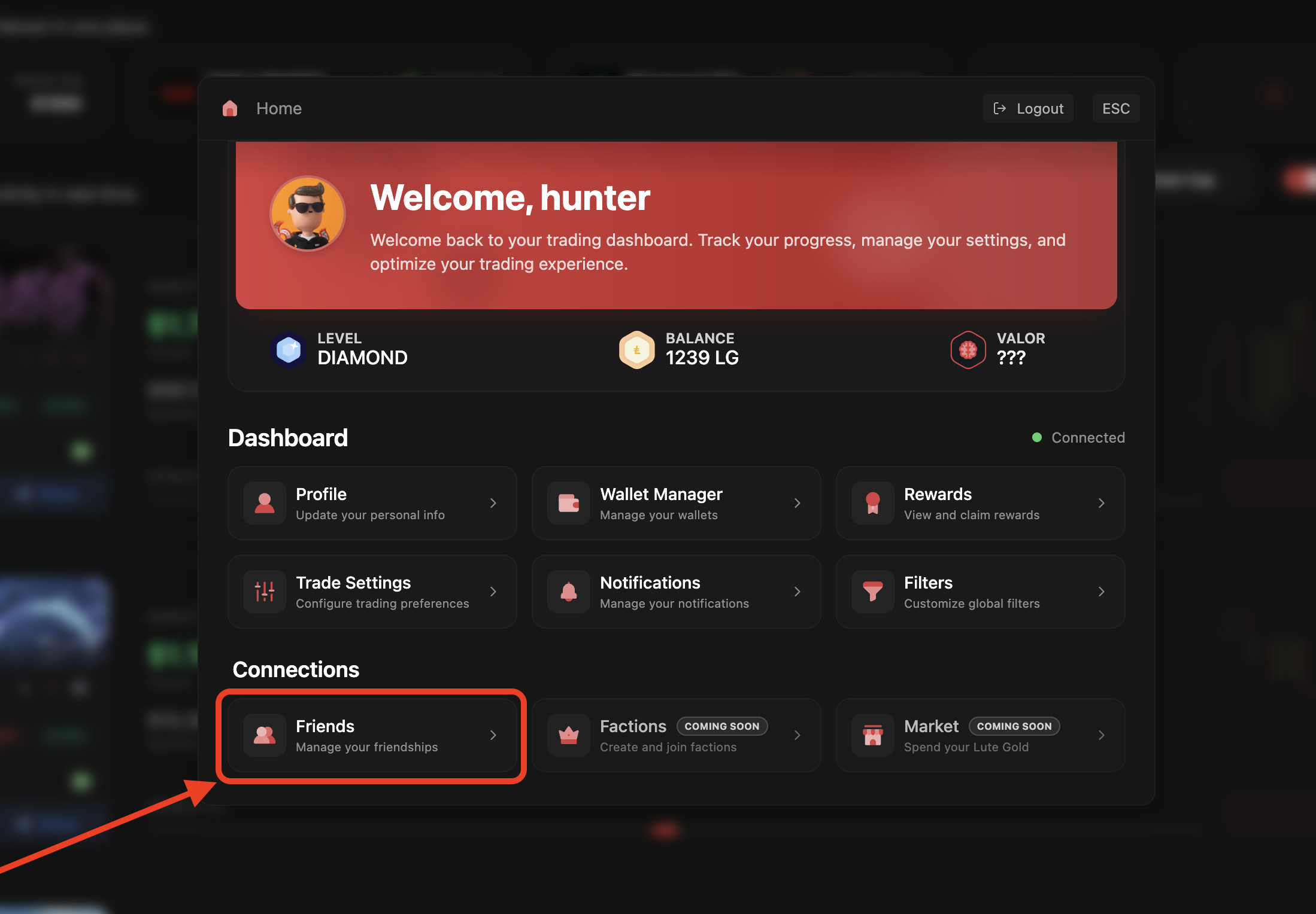 Friends menu option