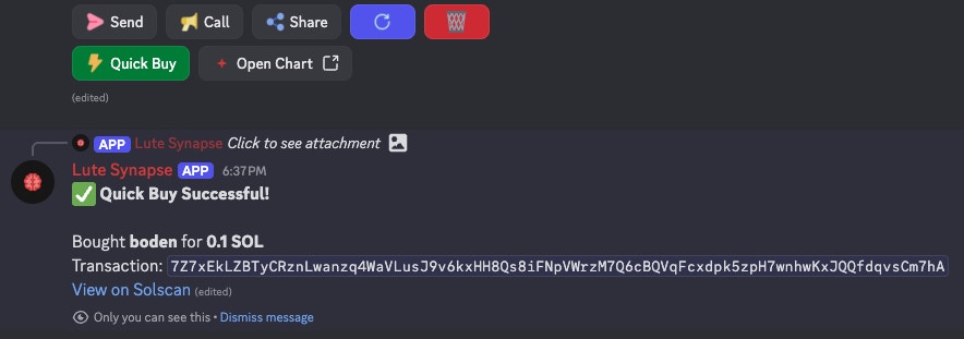 Quick buy confirmation screen
