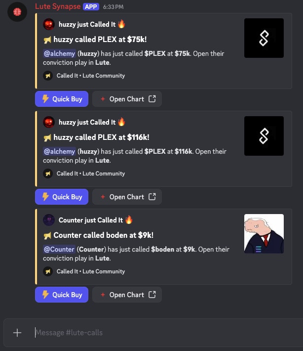 Calls channel with active trades
