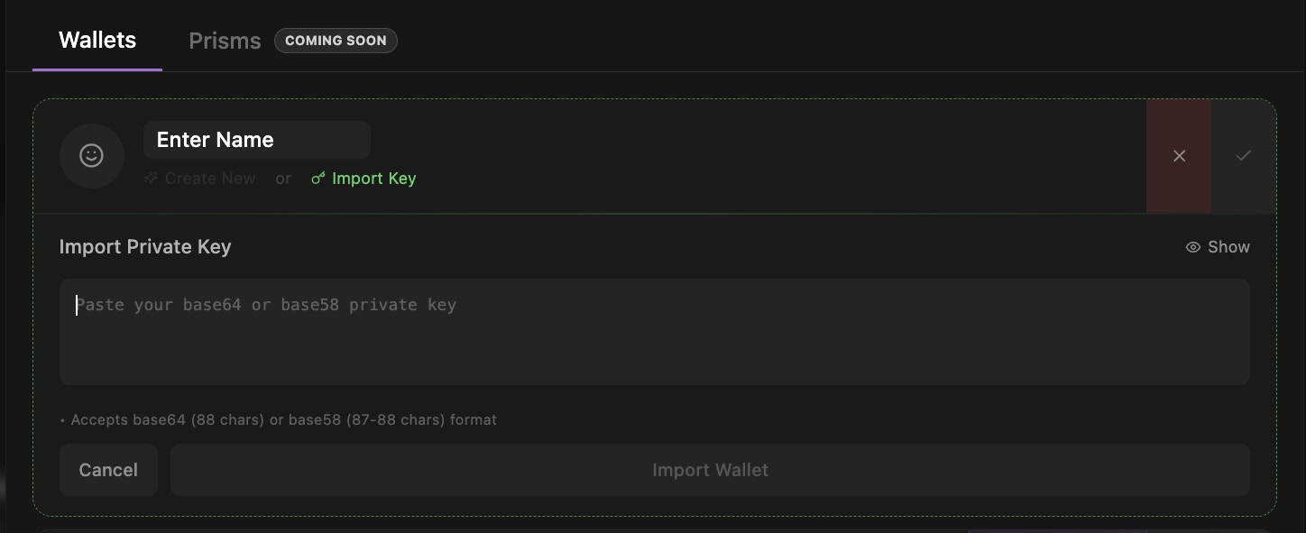 Import wallet interface