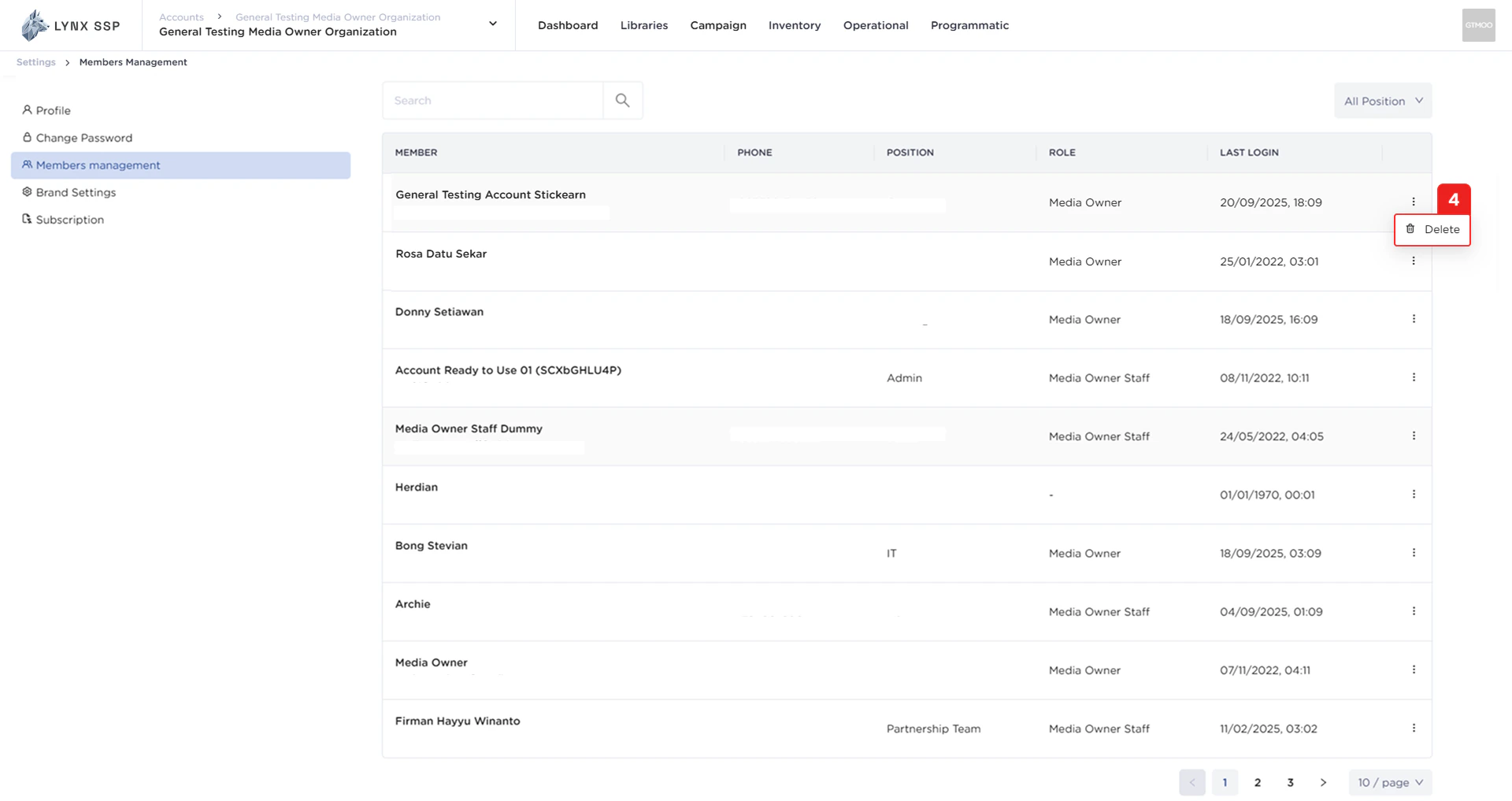 Delete Member Button