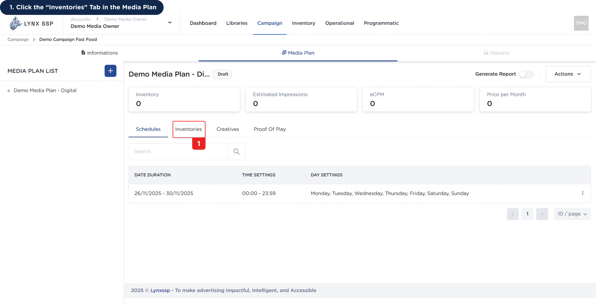 Accessing Media Plan Inventories 1 Pn