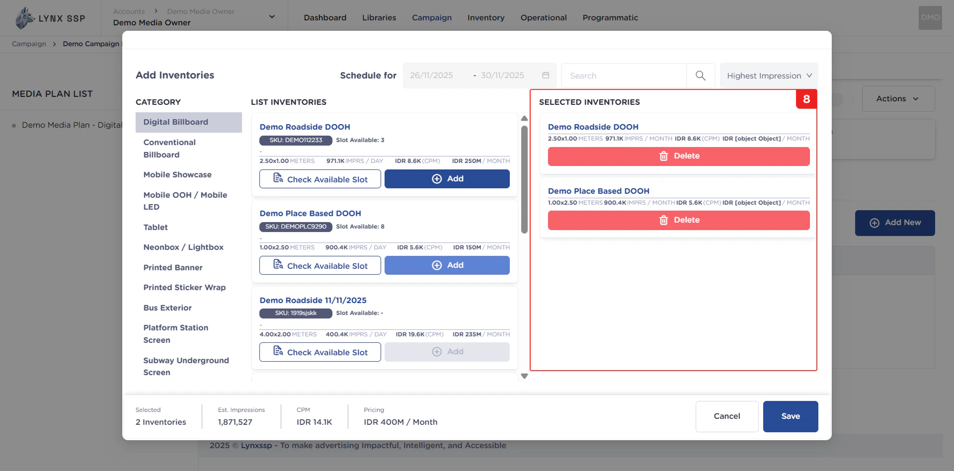 List of Selected Inventory