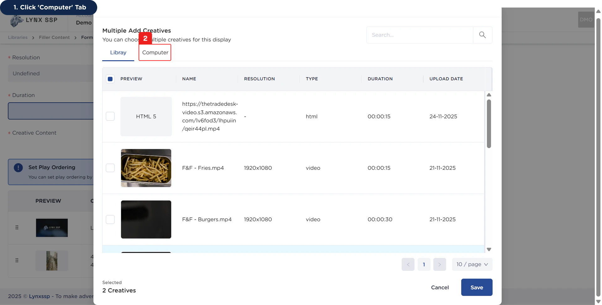 Create New Filler Content Add Creative via Computer 1