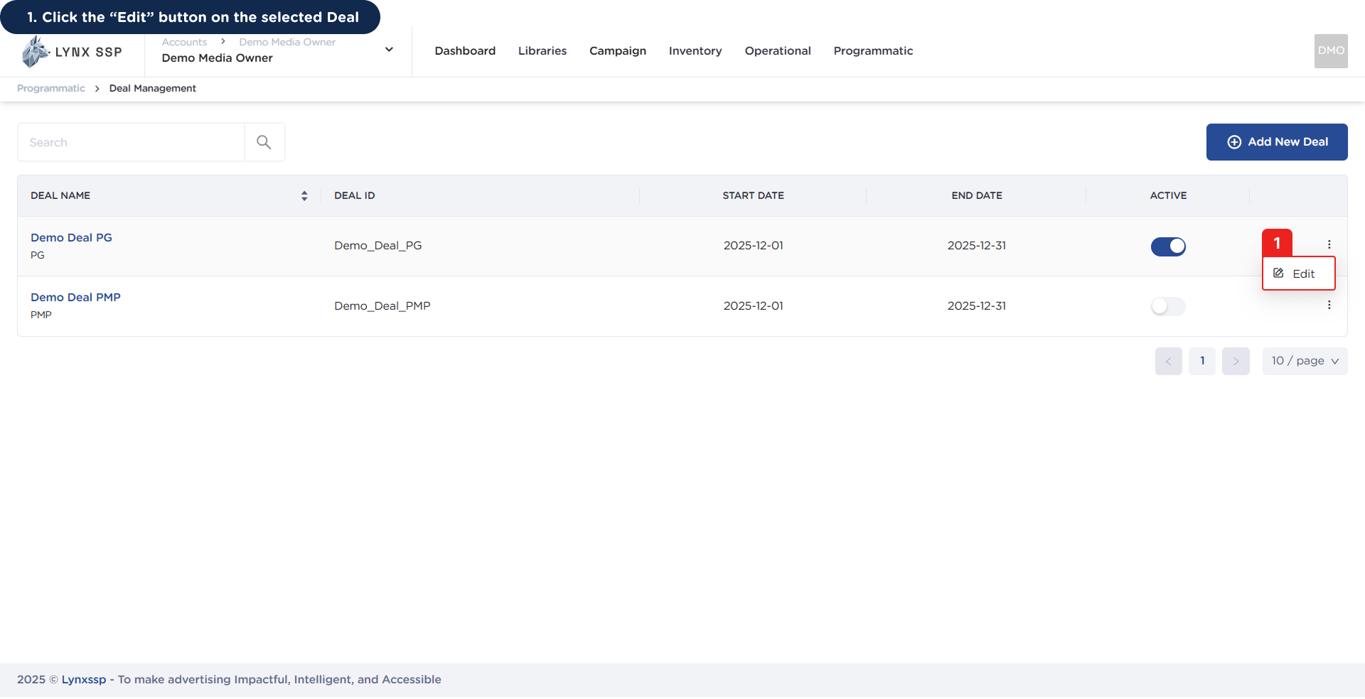 Accessing the Create New Deal Page 1