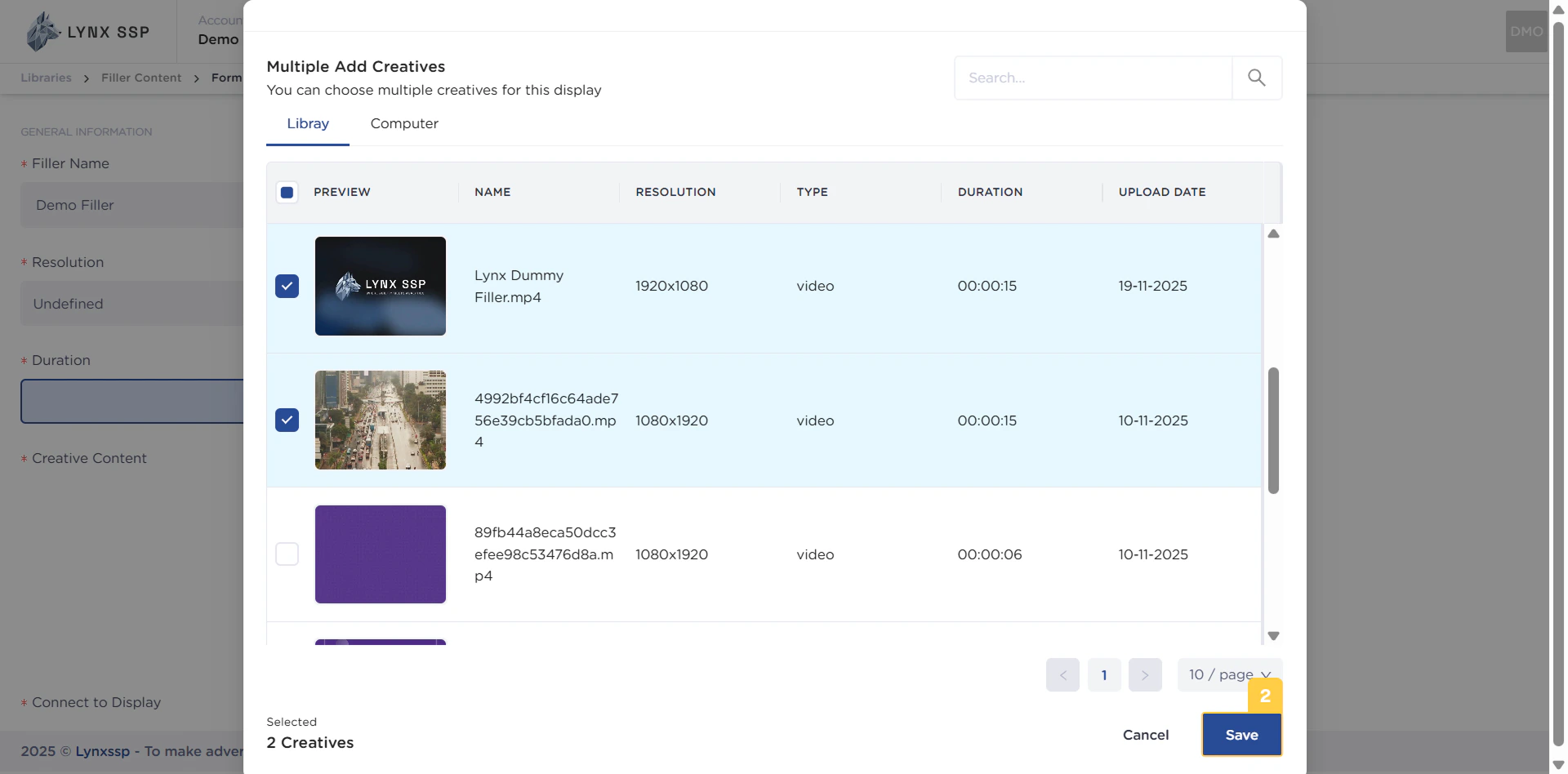 Create New Filler Content Add Creative via Library 2