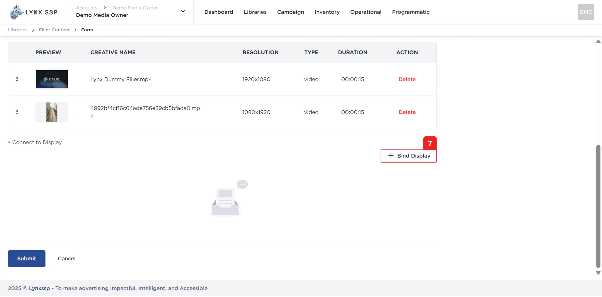 Create New Filler Content Add Creative List