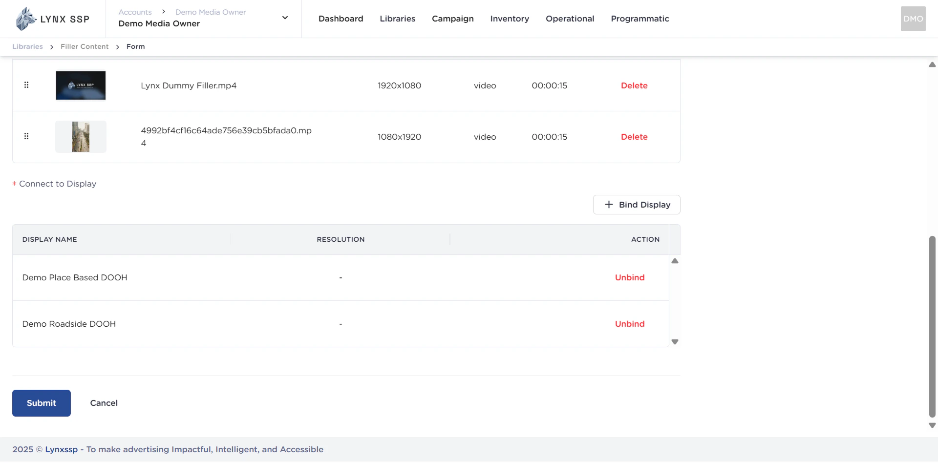 Create New Filler Content Add Creative List