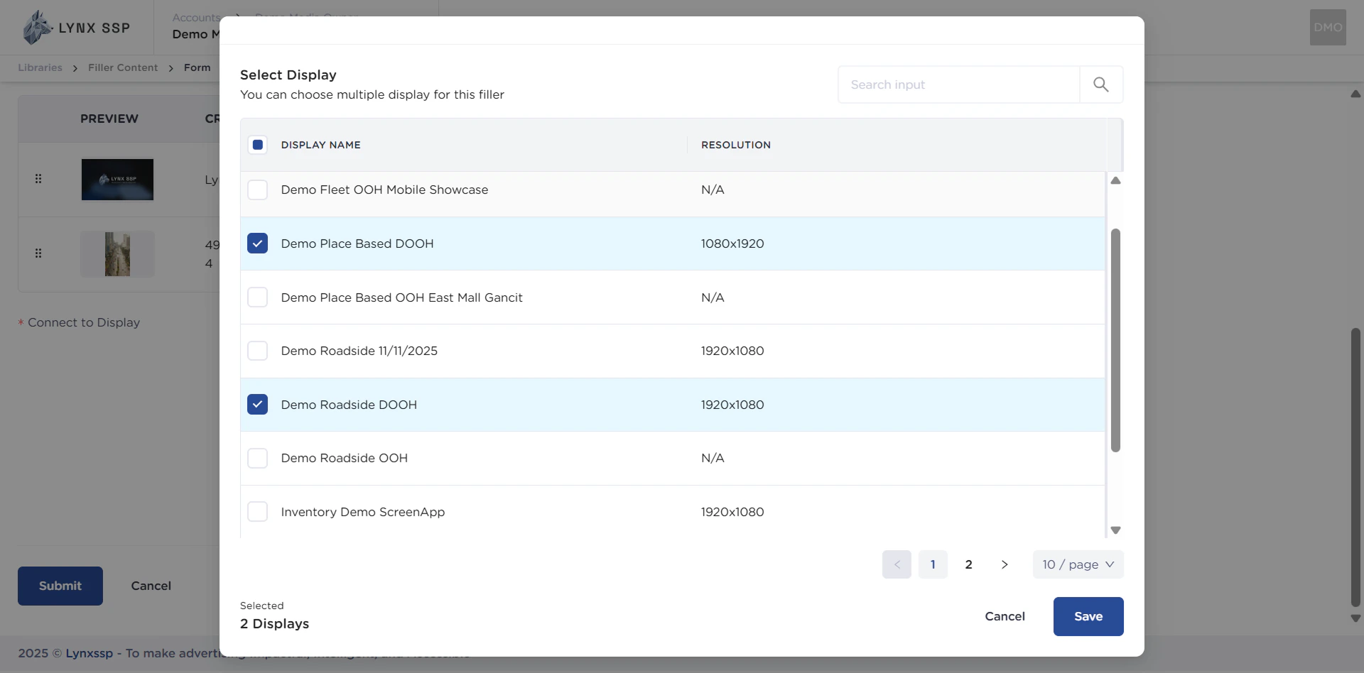 Create New Filler Content Add Creative List