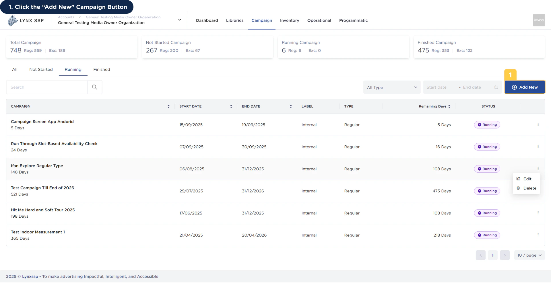 Accessingthe Add New Campaign Page 1 Pn