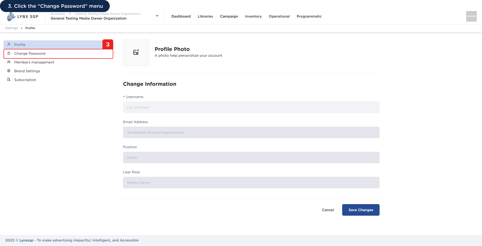 Accessing the Change Password Page 3