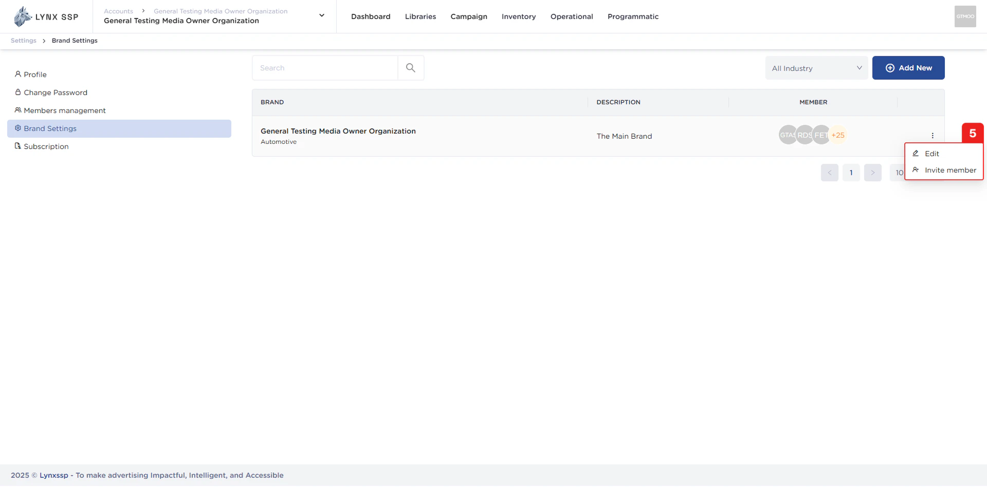 Action Menu "Edit" & "Invite Members"