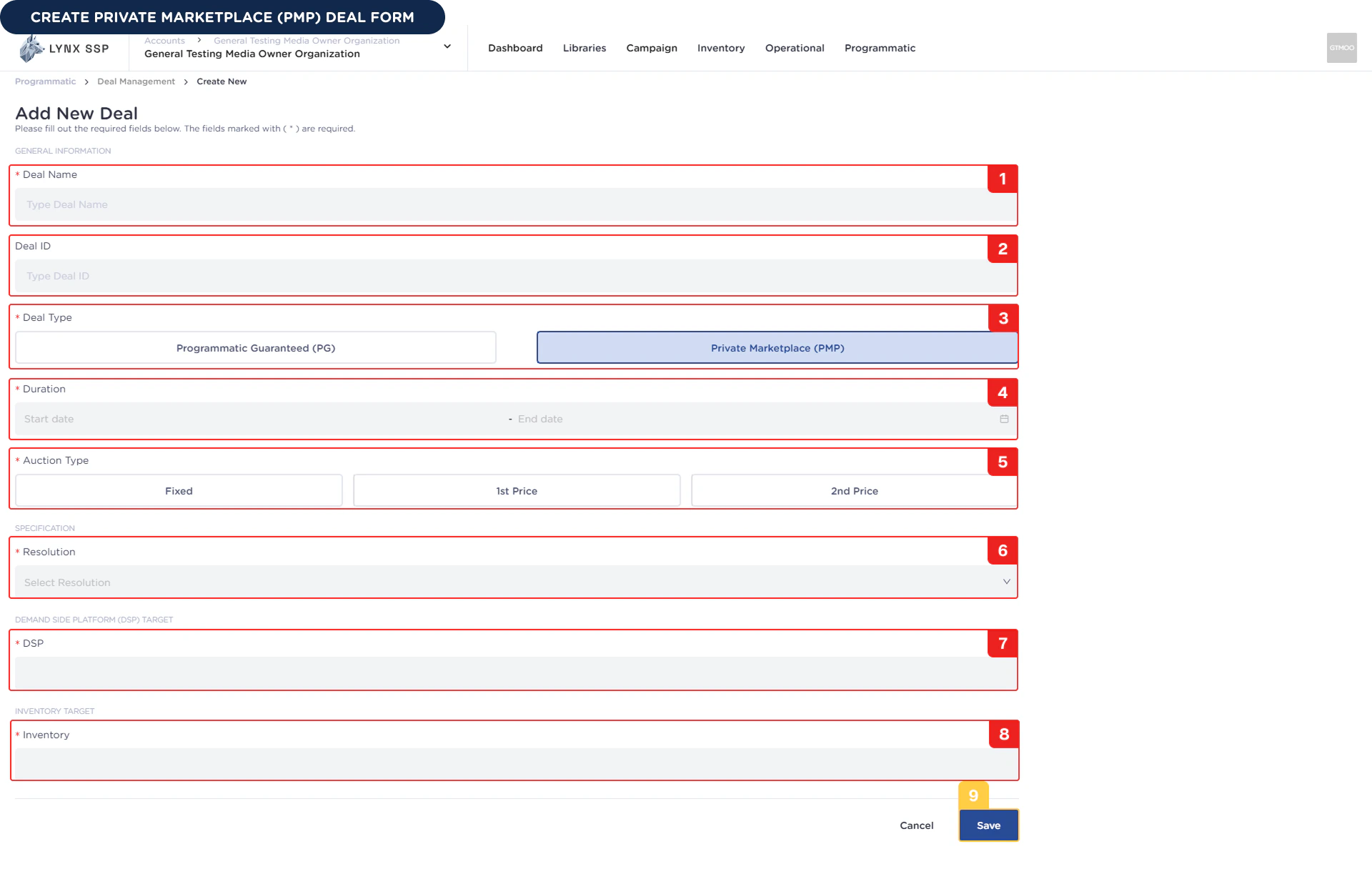 Create Private Marketplace (PMP) Deal Form