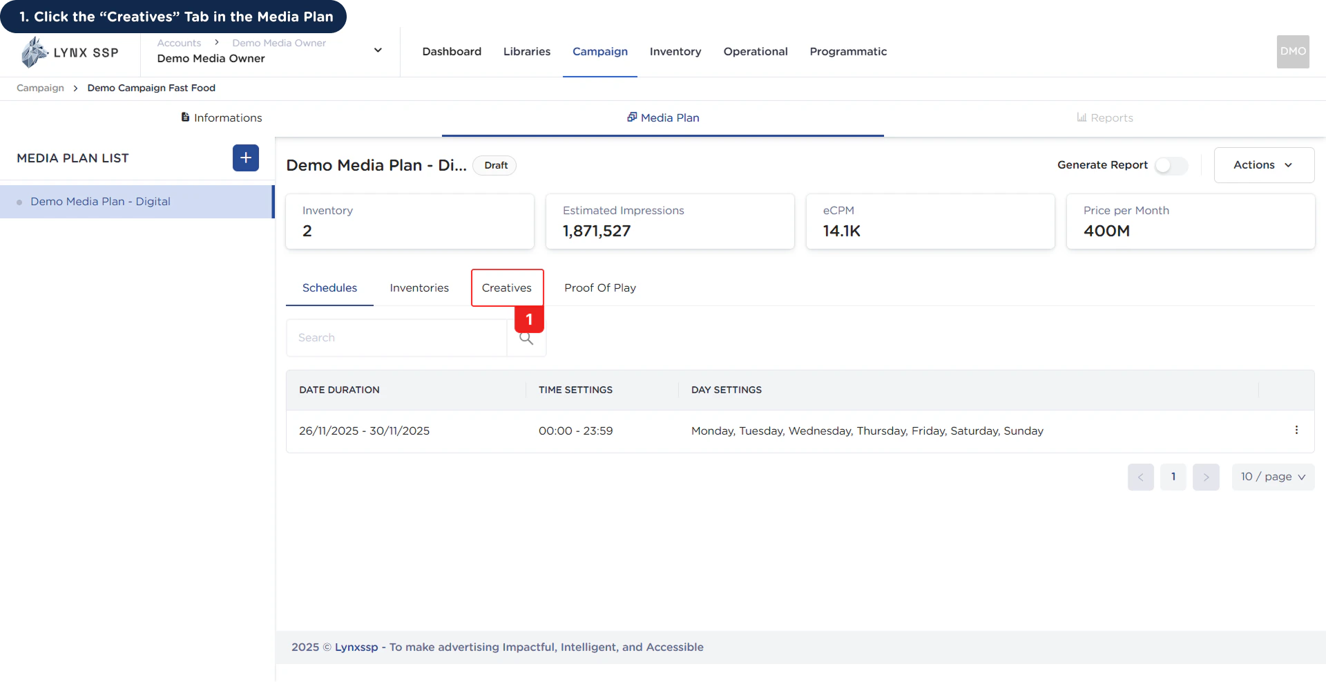 Accessing Media Plan Creatives 1