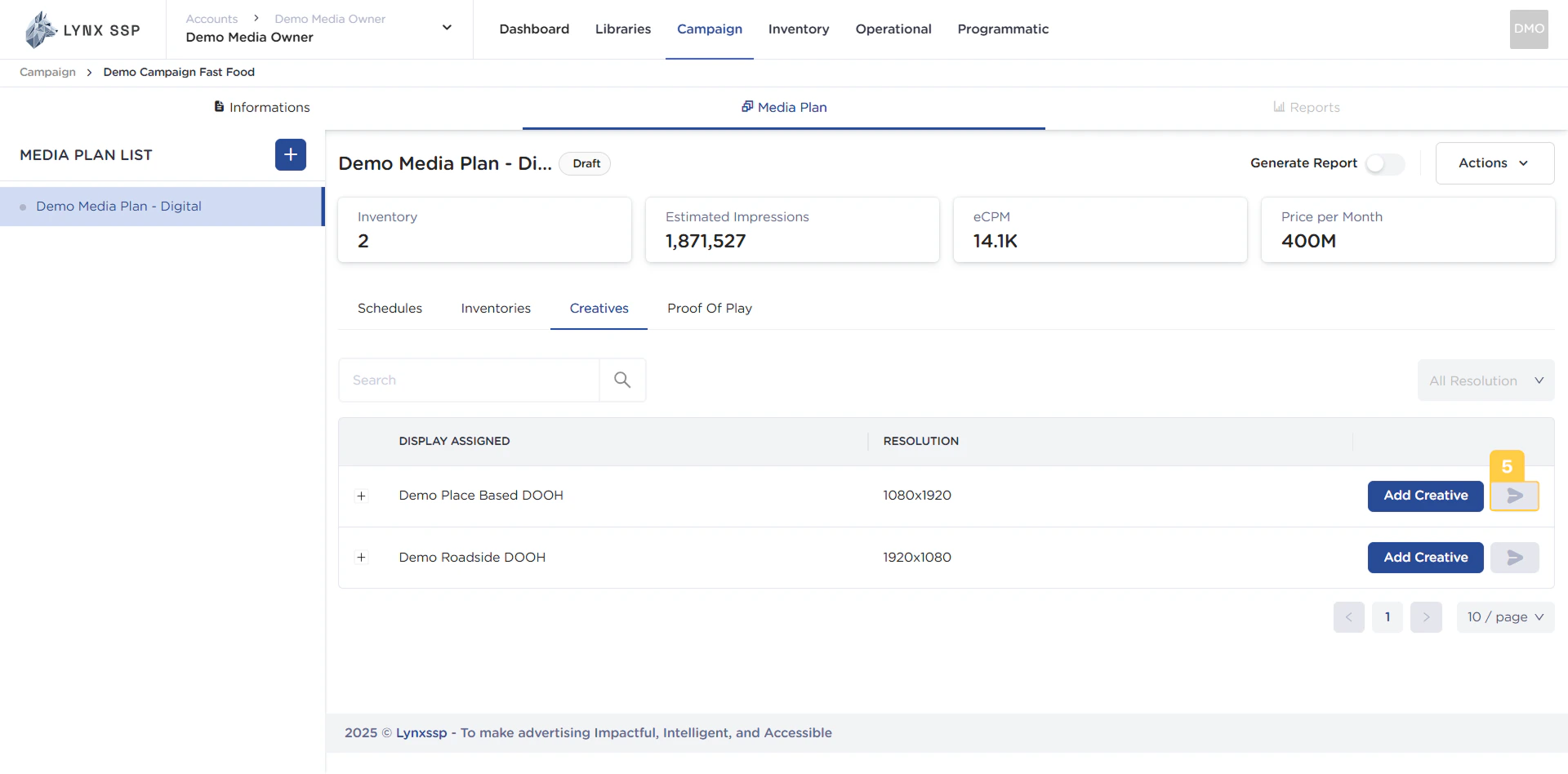 Button to Send Creative Content to Playlist for each Inventory