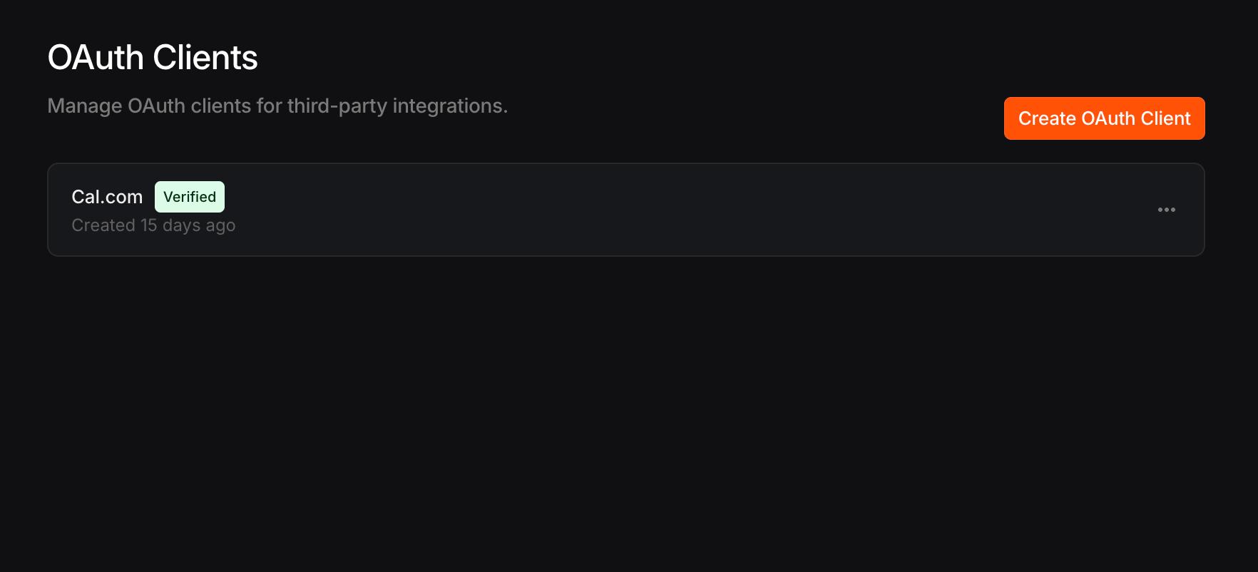 OAuth Clients settings page