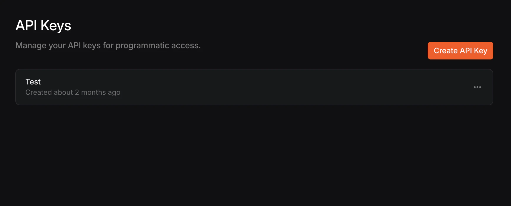 API Keys settings page