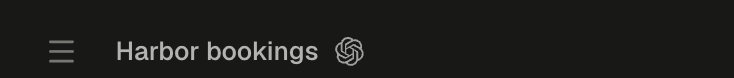 A close crop of the top left of a session header. A menu button for the collapsed sidebar comes first, then the title Harbor bookings, then the Codex mark on its own, without the word codex.