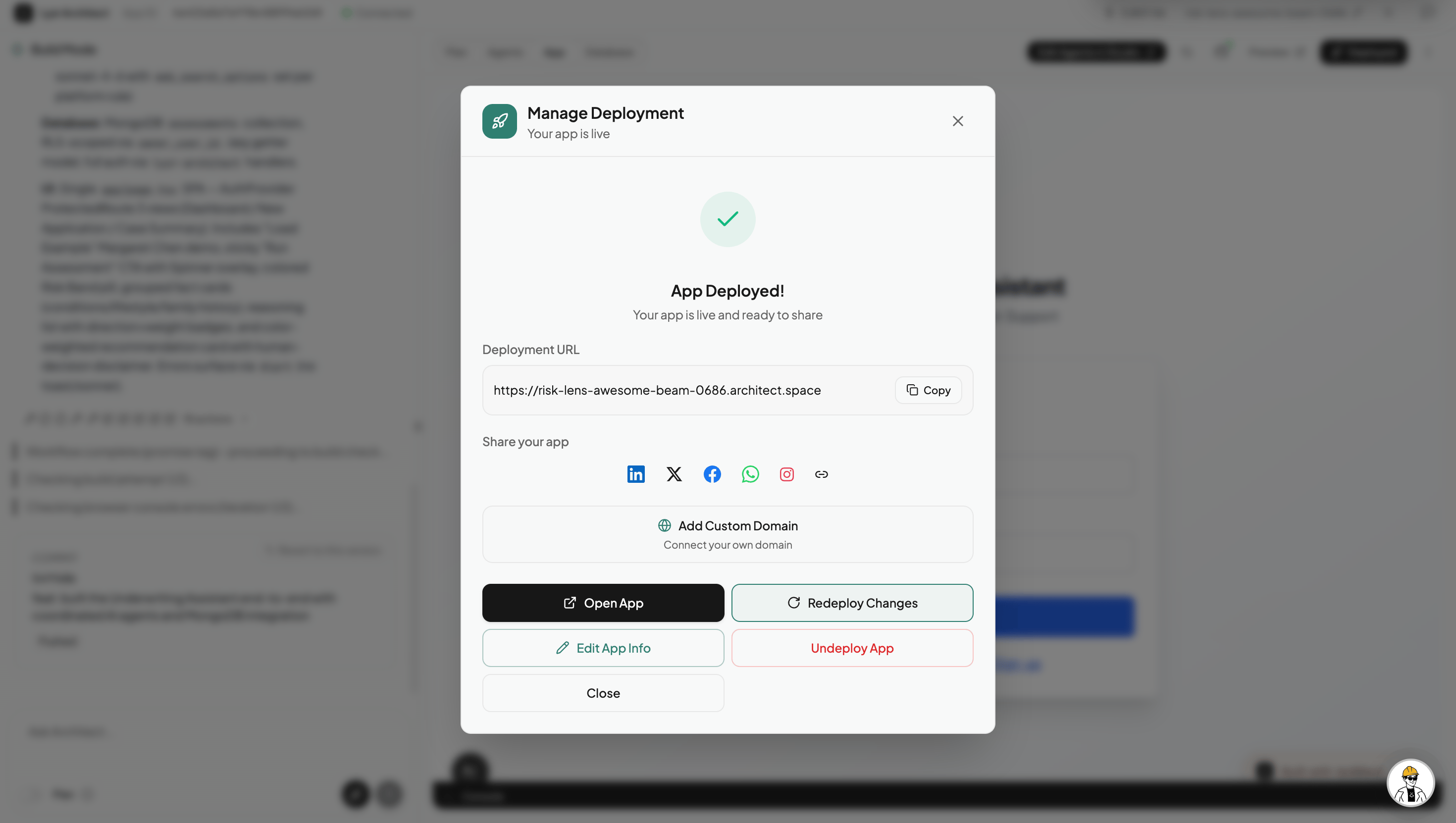 Re-deploy button in the Architect toolbar