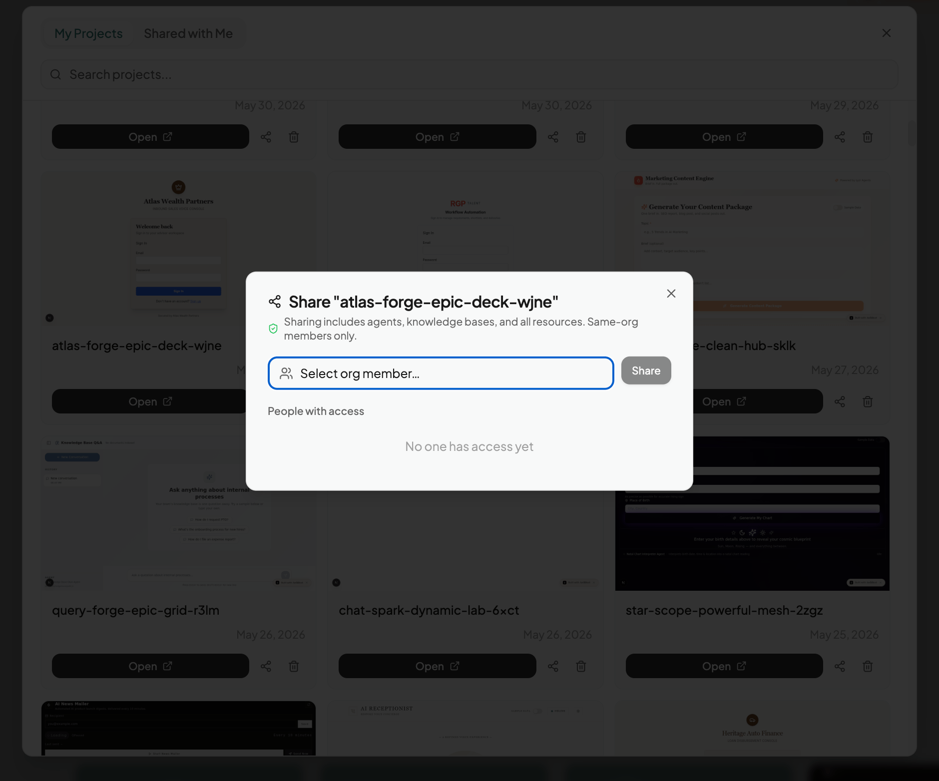 Share dialog prompting for a collaborator's email address