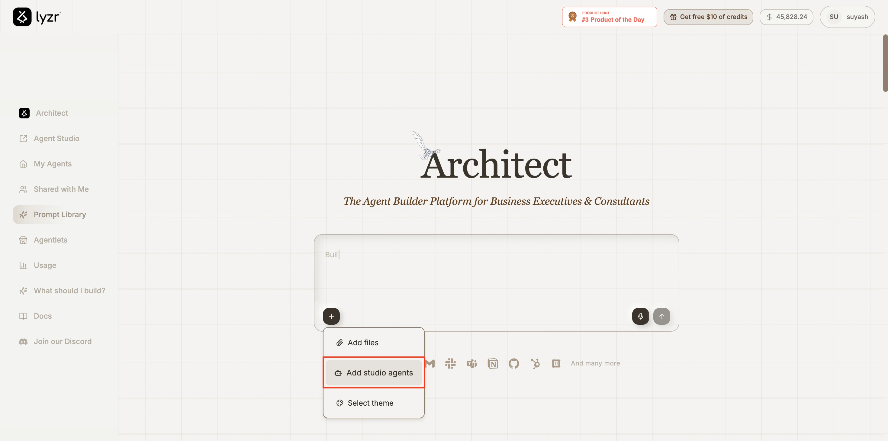 Add studio agents option in the homepage menu