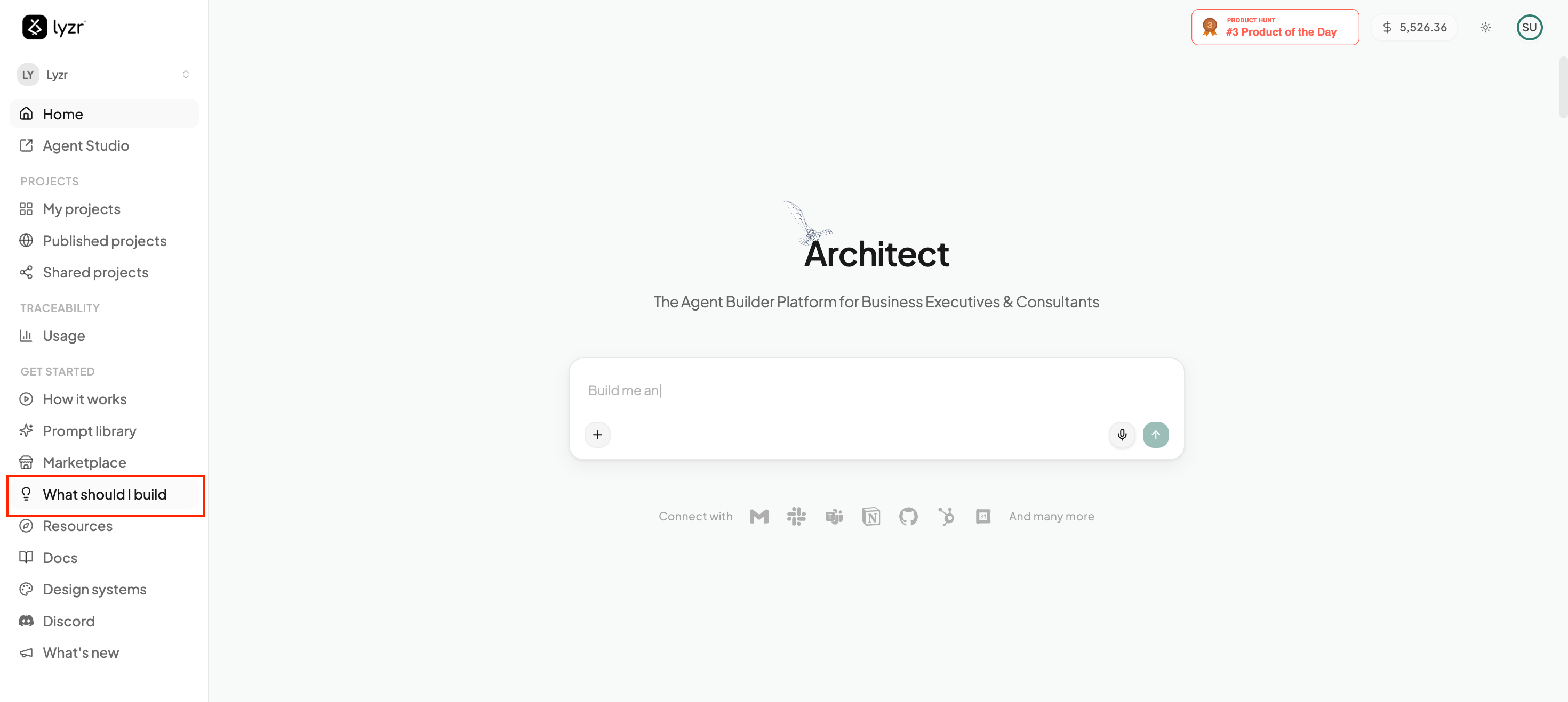 The 'What should I build?' button in the homepage sidebar