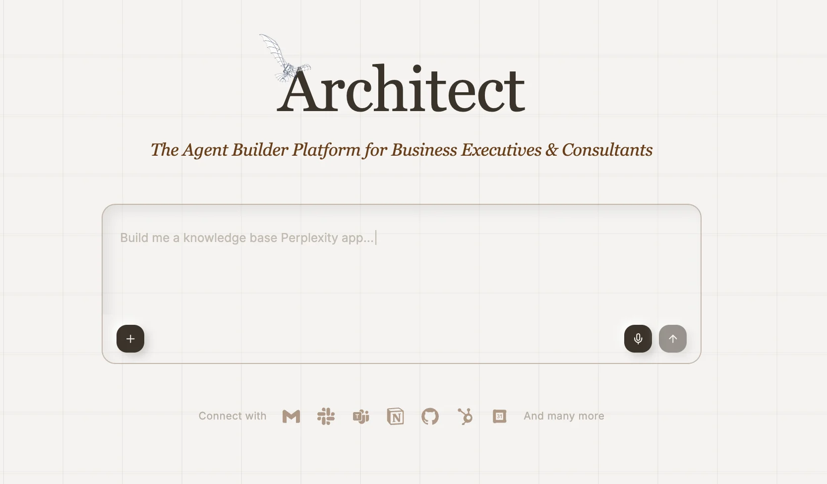 The Architect home page showing the prompt input and mode selector
