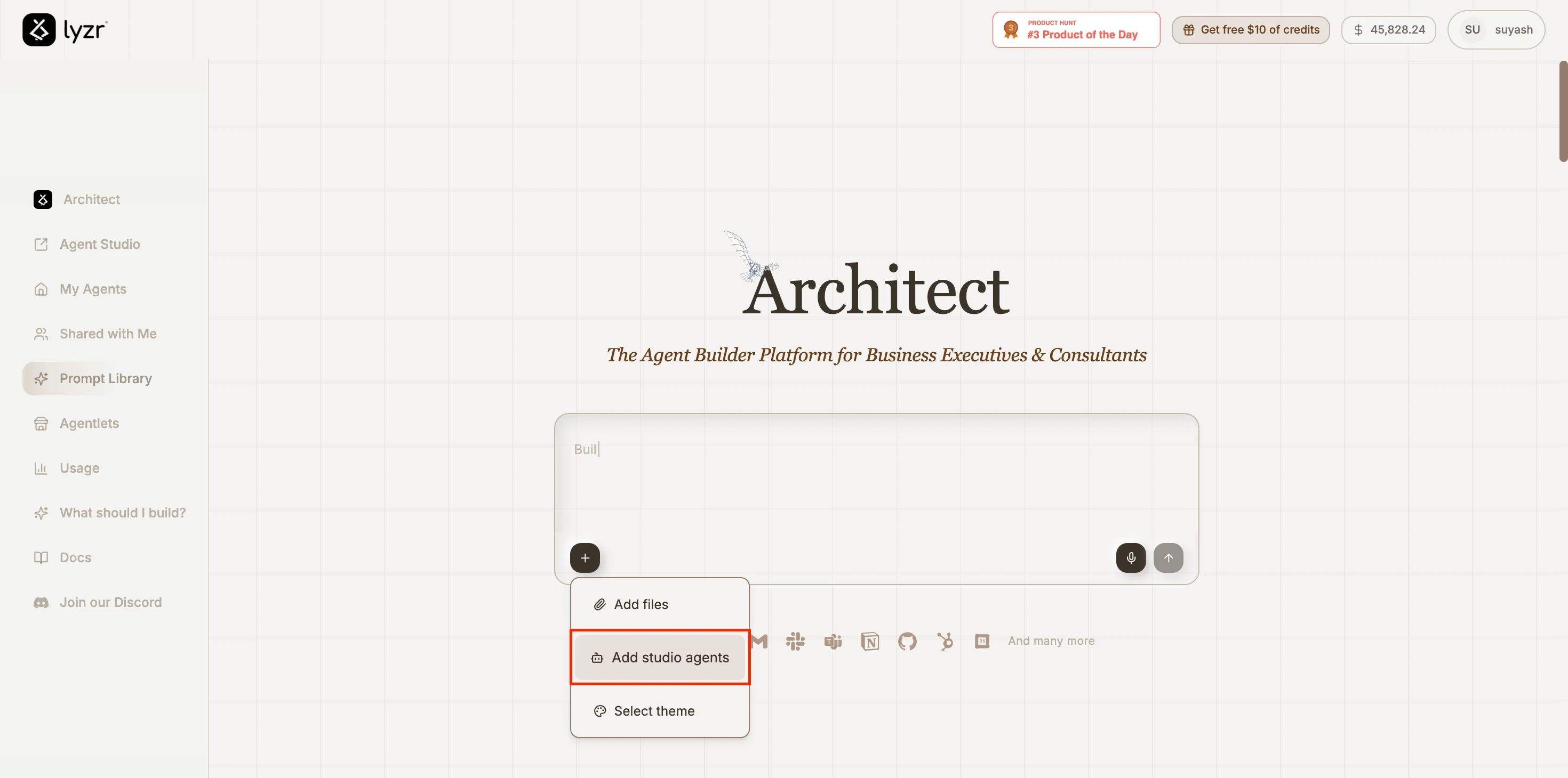 Add studio agents option in the homepage menu