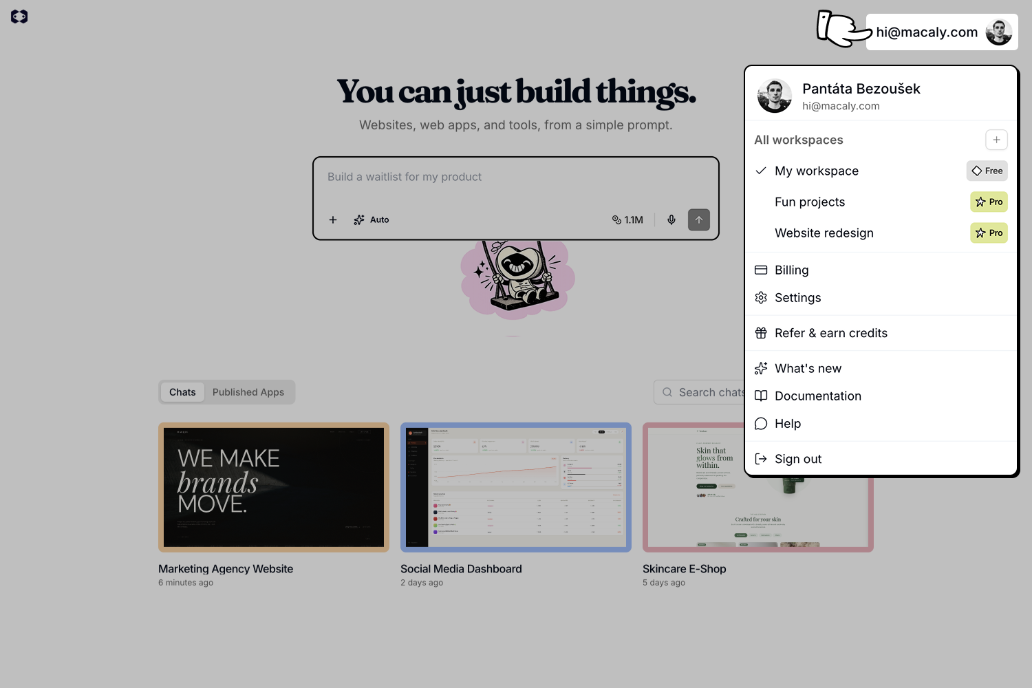User menu