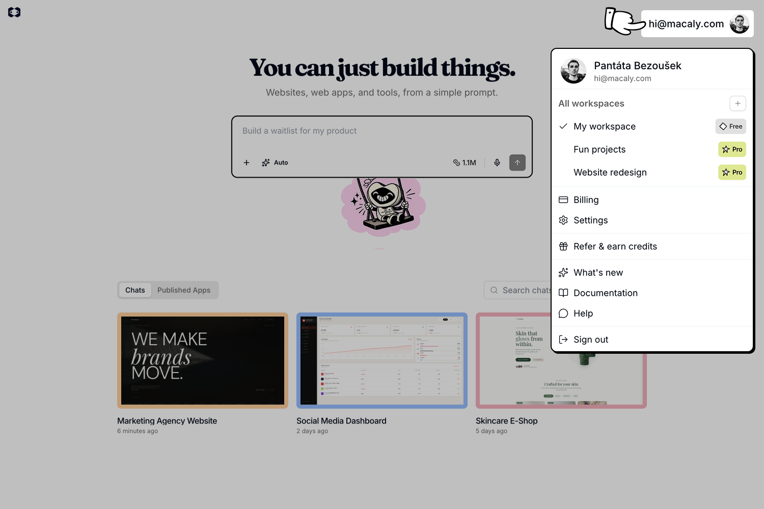 User menu