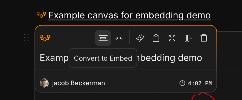 Convert to embed The Convert to embed option shown when hovering an @mention