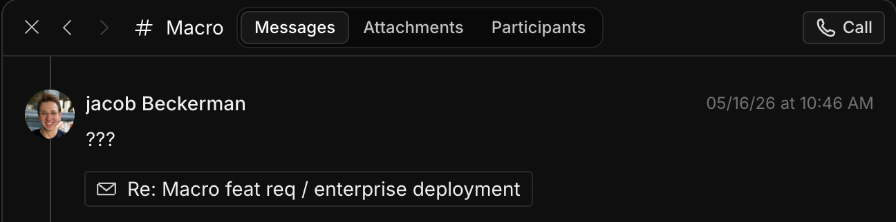 Sharing an email thread into a channel from the share menu