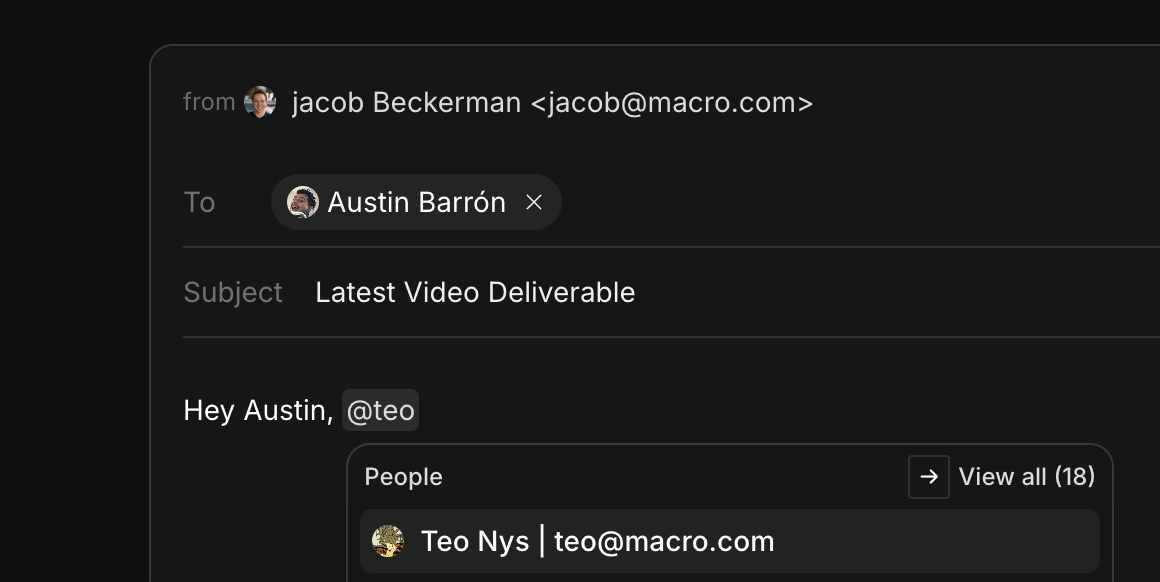 An @mentioned person being added as a recipient on an email