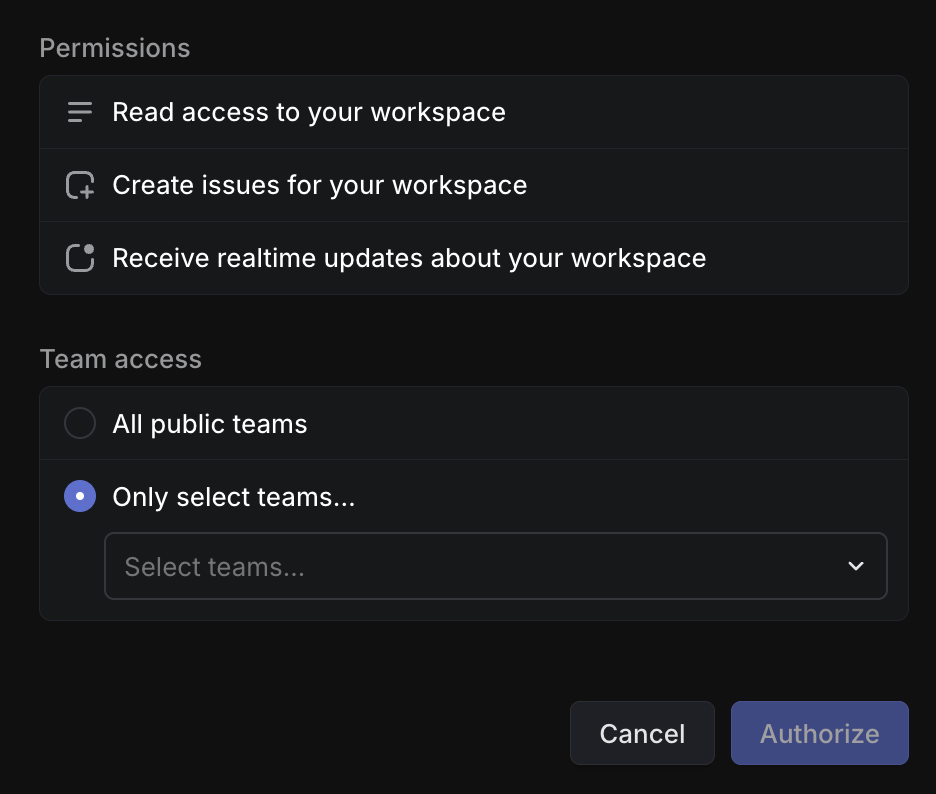 Linear permissions selection example