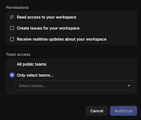 Linear permissions selection example