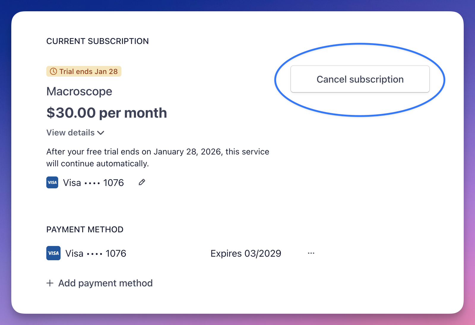 Cancel Subscription Button