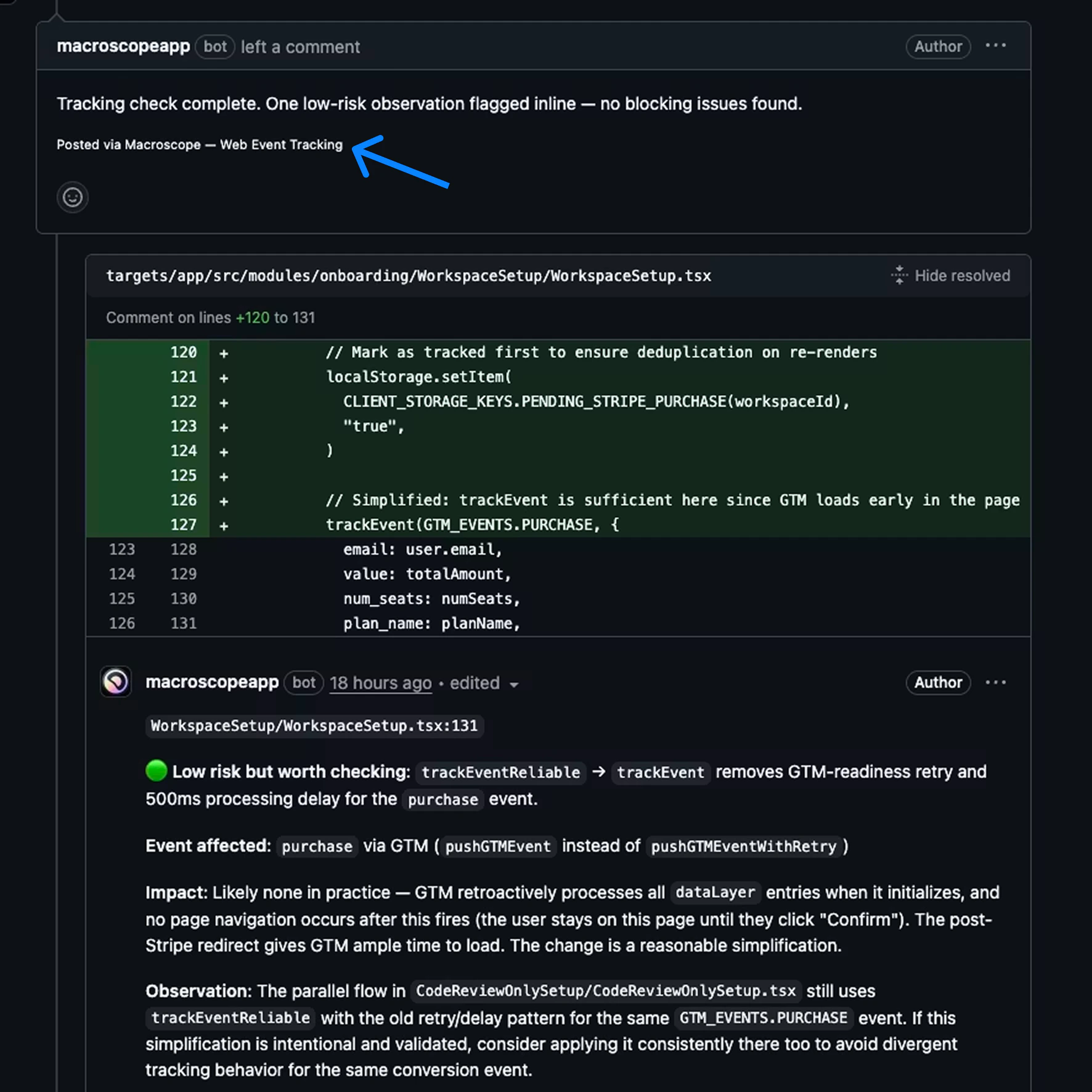 Inline PR comment from a Check Run Agent
