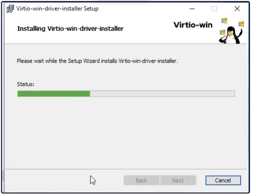 Virtio Windows Guest Tools installation progress bar