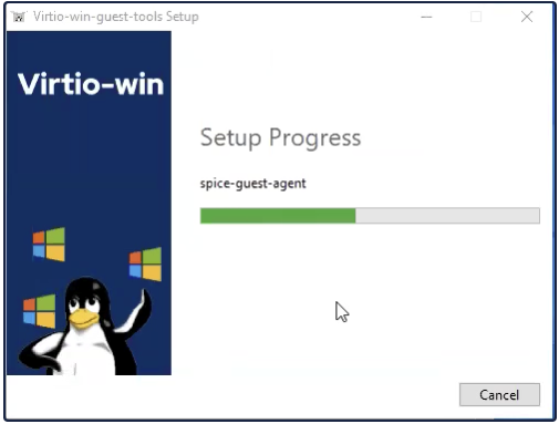 Virtio guest tools installation progress bar