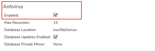 Private Cloud NAS Service settings with Antivirus checkbox