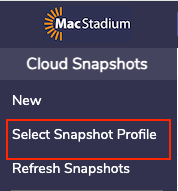 Private Cloud Cloud Snapshots left menu with Select Snapshot Profile option