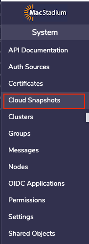Private Cloud Cloud Snapshots list page