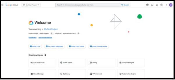 GCP console project selector in the toolbar