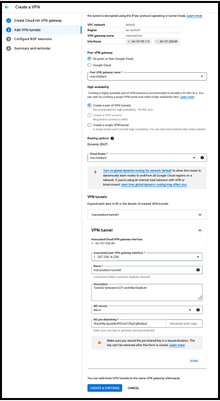 GCP HA VPN tunnel detail showing overall status