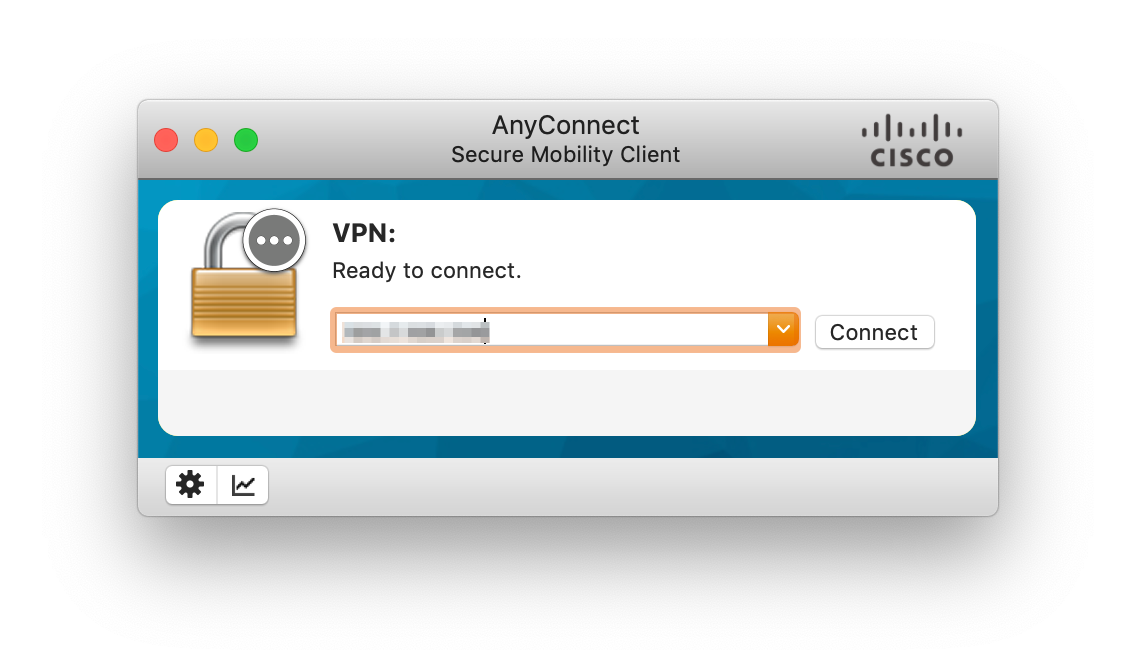 Cisco AnyConnect main screen with server address field