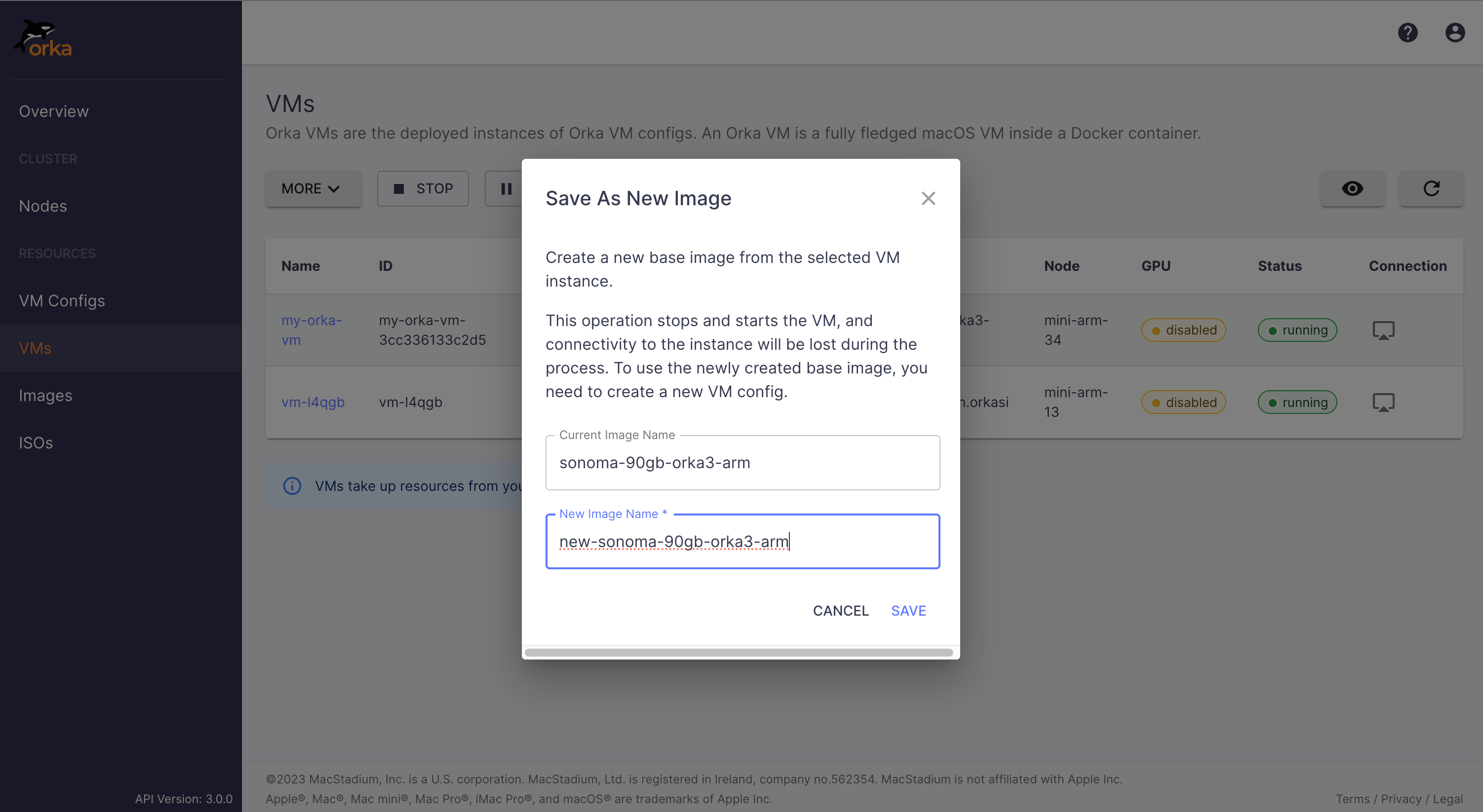 Save as new image dialog with name input field