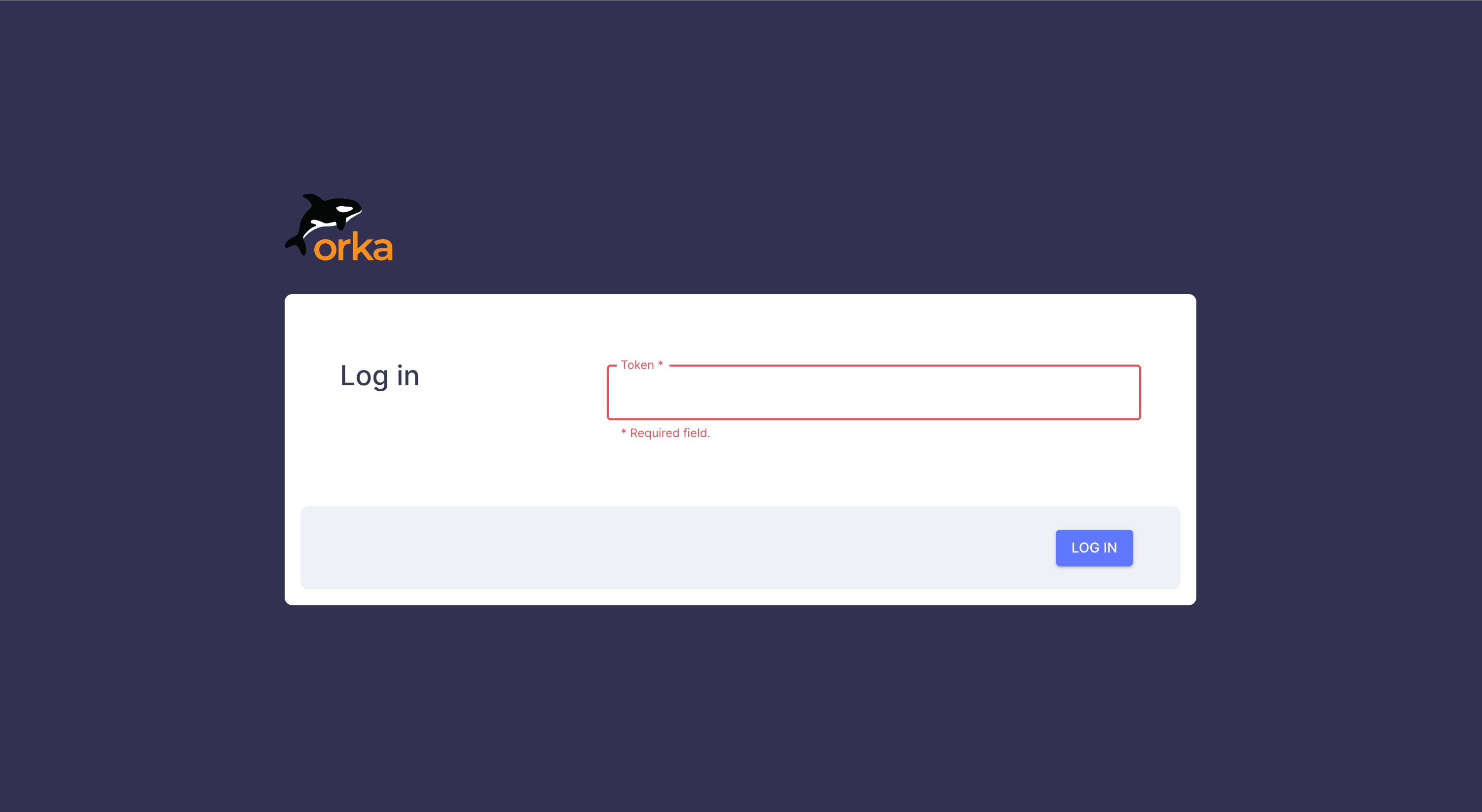Orka UI login page in browser