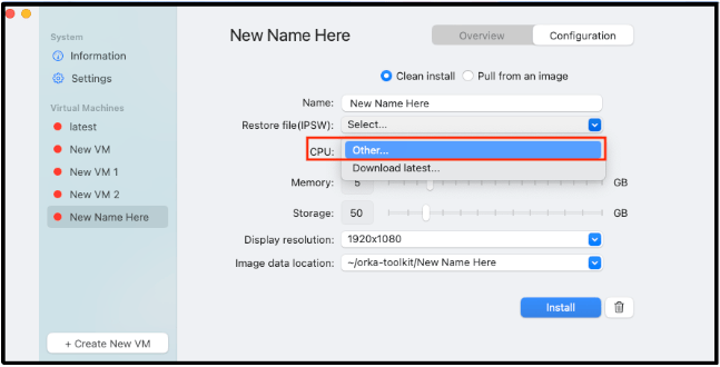 IPSW dropdown with Other option highlighted to select an existing file